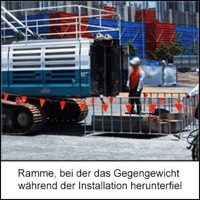 Ramme, bei der das Gegengewicht während der Installation herunterfiel