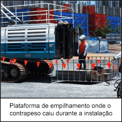 Plataforma de empilhamento onde o contrapeso caiu durante a instalação