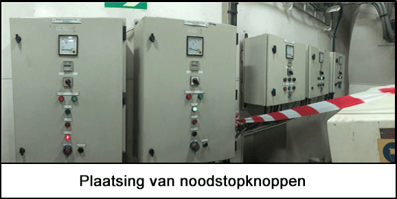 De smeerpompen met de noodstopknoppen zonder beschermkappen. 