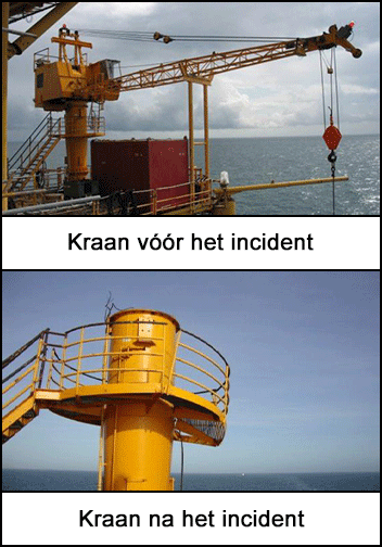 Kraan voor en na het incident