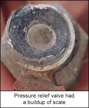 Pressure relief valve had a build-up of scale