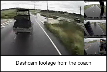 Dashcam footage from the coach