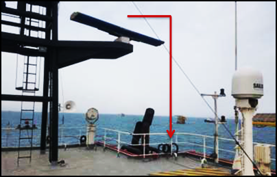 Imagem indicando a direção de queda da antena do radar