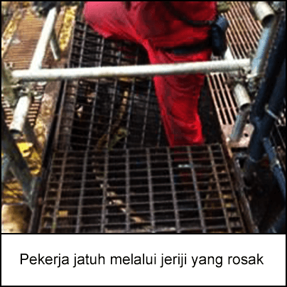 Kaki pekerja terperangkap di antara jeriji yang pecah