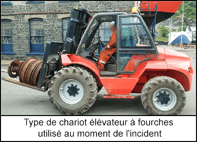 Type de chariot élévateur à fourches utilisé au moment de l'incident