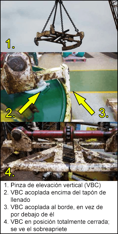 Pinza de elevación vertical (VBC) incorrectamente acoplada al barril