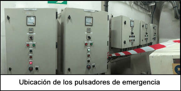 Las bombas de lubricante tienen pulsadores de emergencia, sin cubiertas de protección. 