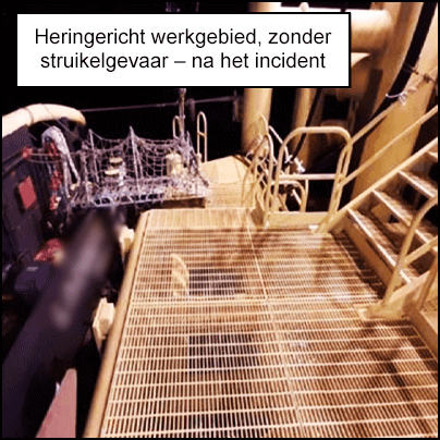 Het heringerichte werkgebied. De slang is verwijderd en de trap is vrij.