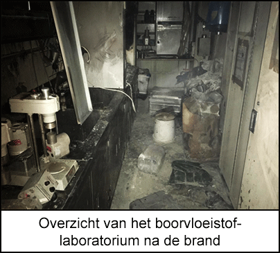 Overzicht van het boorvloeistoflaboratorium na de brand