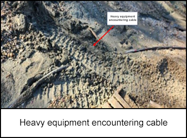 Heavy equipment encountering cable