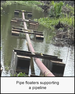 Pipe floaters supporting a pipeline