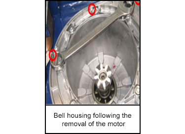 Bell housing following the removal of the motor