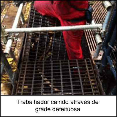 Perna de um trabalhador presa em grade quebrada