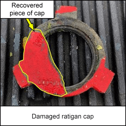 Damaged ratigan cap with the recovered piece