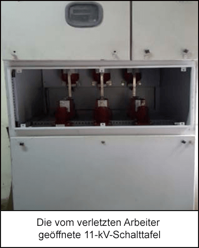Die 11-kV-Schalttafel ohne Verriegelung oder Warnschild