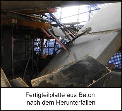 Fertigteilplatte aus Beton nach dem Herunterfallen