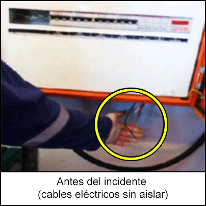 Antes del incidente (cables eléctricos sin aislar)