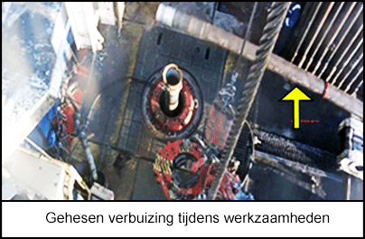 Verbuizing van 1100 kg wordt naar het draaicentrum gehesen.