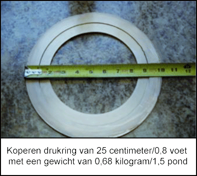 Koperen drukring van 25 centimeter/8 voet met een gewicht van 0,68 kilogram/1,5 pond