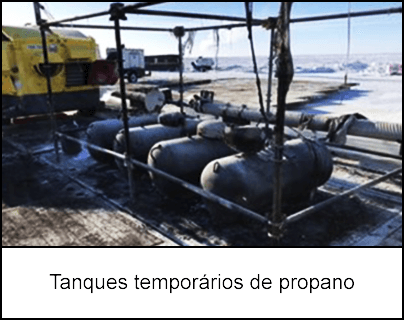 4 tanques de propano localizados na câmara temporária de metal externa