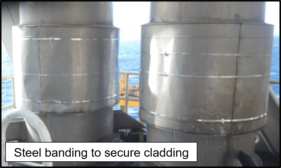 Secured cladding attached to the engine exhaust funnels. 