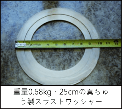 重量0.68kg、25cmの真ちゅう製スラストワッシャー