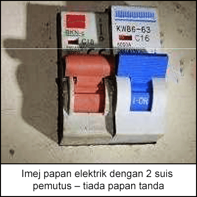 Imej papan elektrik dengan 2 suis pemutus – tiada papan tanda