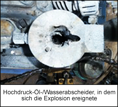 Hochdruck-Öl-/Wasserabscheider, in dem sich die Explosion ereignete