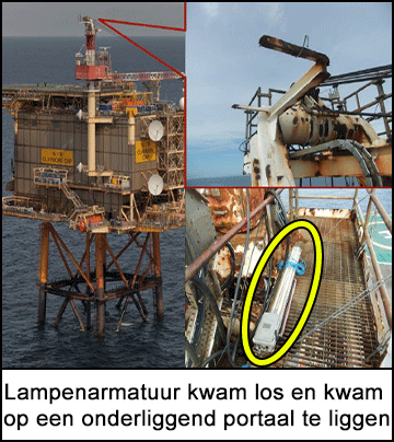 Lampenarmatuur kwam los en kwam op een onderliggend portaal te liggen