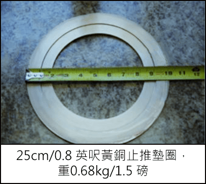 25cm/0.8 英呎黃銅止推墊圈，重0.68kg/1.5 磅