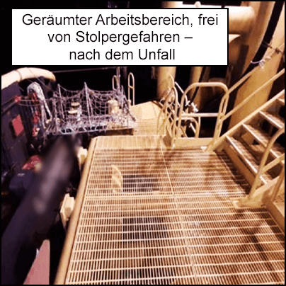 Der geräumte Arbeitsbereich. Der Schlauch wurde entfernt und die Treppe ist hindernisfrei.