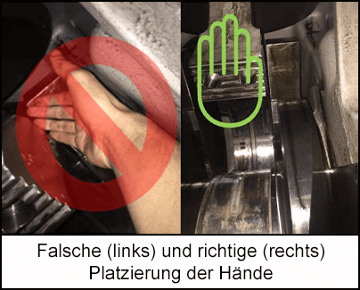 Falsche und richtige Platzierung der Hände