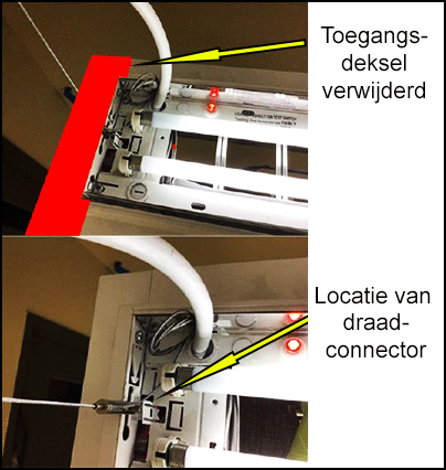 Toegangsdeksel verwijderd & Locatie van draadconnector