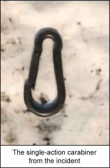 The single-action carabiner from the incident 