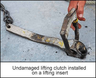 Undamaged lifting clutch installed on a lifting insert