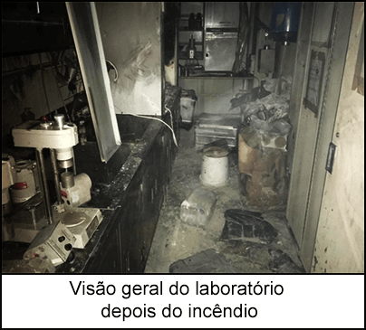 Visão geral do laboratório depois do incêndio