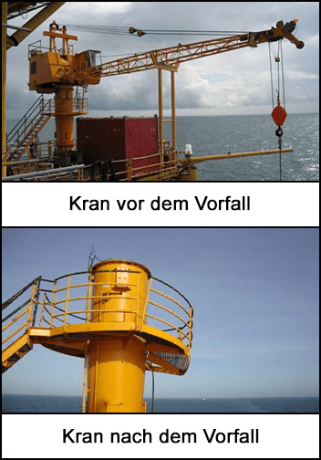 Kran vor und nach dem Vorfall