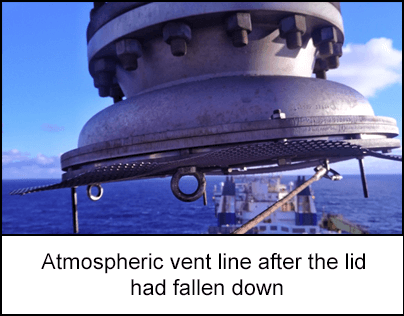 Atmospheric vent line after the lid had fallen down