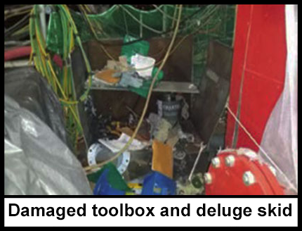 The damaged toolbox and deluge skid.