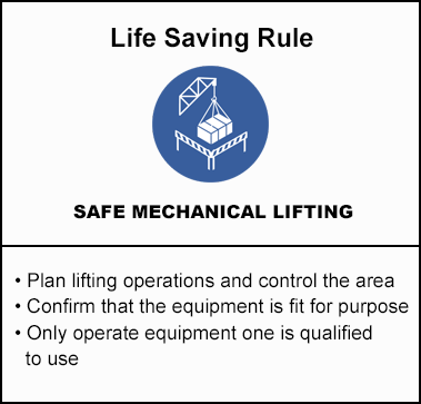 Life saving rule - Safe Mechanical Lifting