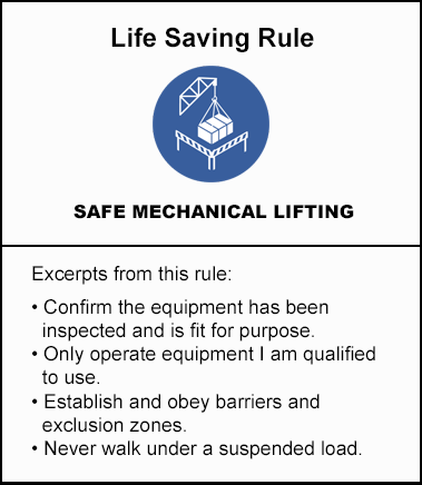 Life saving rule - Safe mechanical lifting