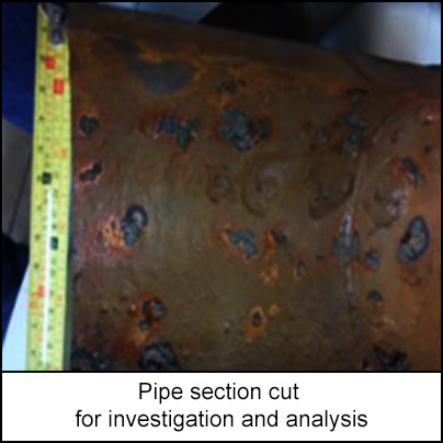 Pipe section cut for investigation and analysis