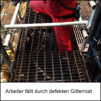 Arbeiter klemmt sich Bein in beschädigtem Gitterrost ein