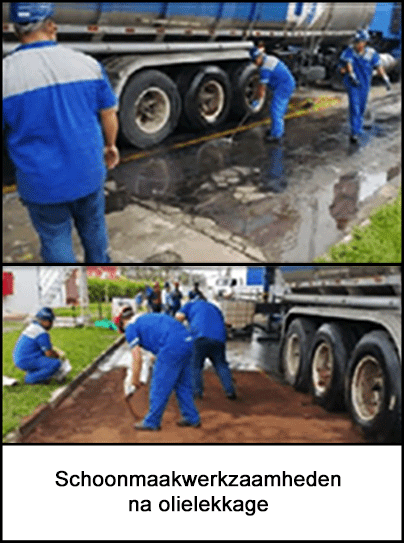 Medewerkers ruimen de gelekte olie op 