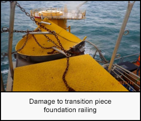 Damage to transition piece foundation railing