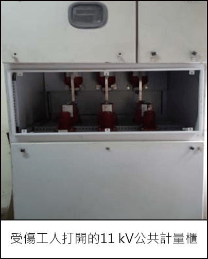 11 kV計量櫃，無聯鎖系統或警告標識。