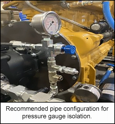 Recommended pipe configuration for pressure gauge isolation. 