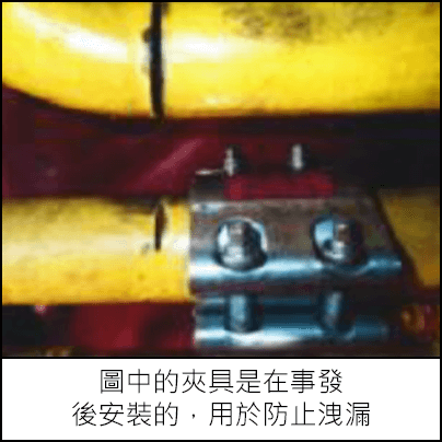 照片：被成功切割的氮氣管線和被意外切割的柴油管線