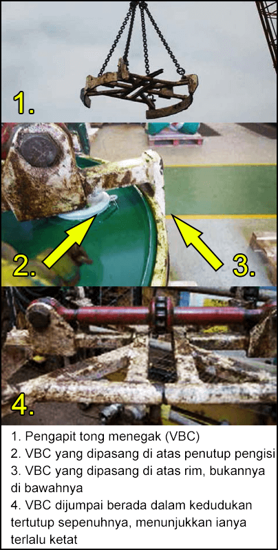 Pengapit tong menegak (VBC) dipasang secara salah pada tong