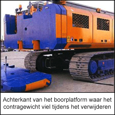 Achterkant van het boorplatform waar het contragewicht viel tijdens het verwijderen